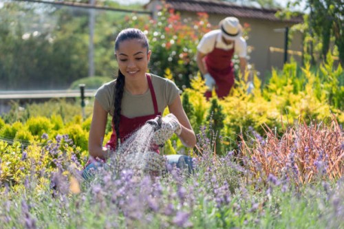young people working in the garden - garden decoration stock pictures, royalty-free photos & images