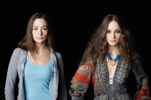 young woman before and after make-up application (digital composite) - fashion stock-fotos und bilder