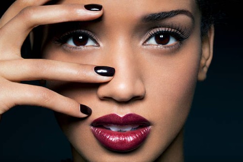 young woman with red lips and black nail polish. - fashion stock pictures, royalty-free photos & images
