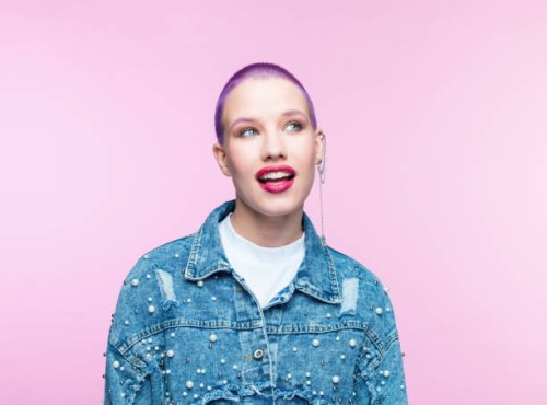 young woman with short purple hair - fashion stock pictures, royalty-free photos & images