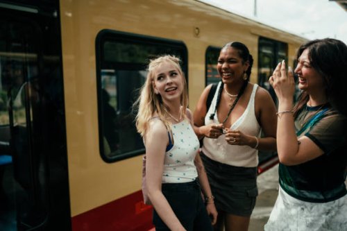 young women on a railway platform - travel stock pictures, royalty-free photos & images