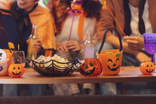 youth group having a halloween party - home decoration stock pictures, royalty-free photos & images